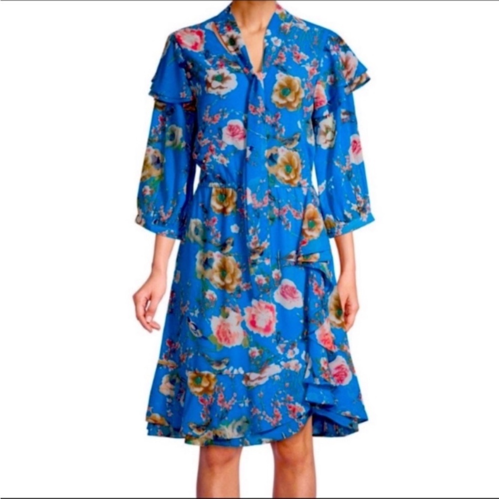 Anthropologie Walter Baker Blue Floral Ruffled A- Line Dress
